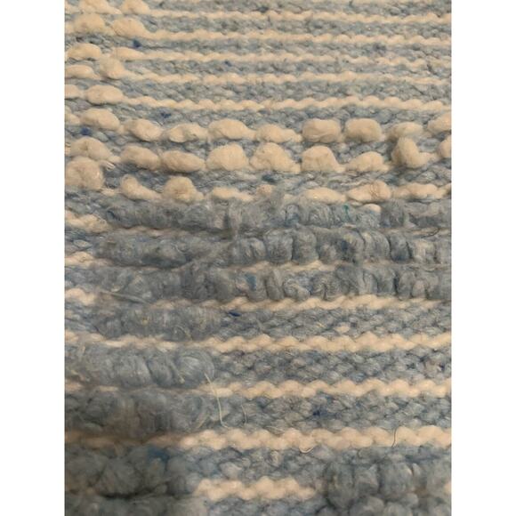 Hand Made Rug Blue White 55"x 34" Star Throw Chenille Woven Southwest Style Rect - Picture 6 of 8